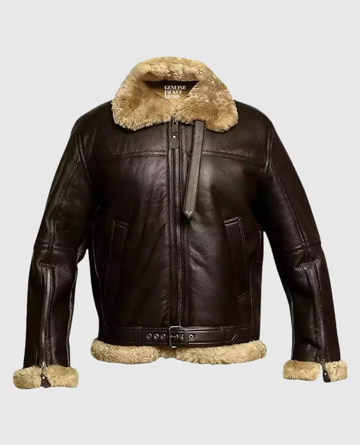 Women's Fur Aviator Flying Pilot Bomber Brown Jacket