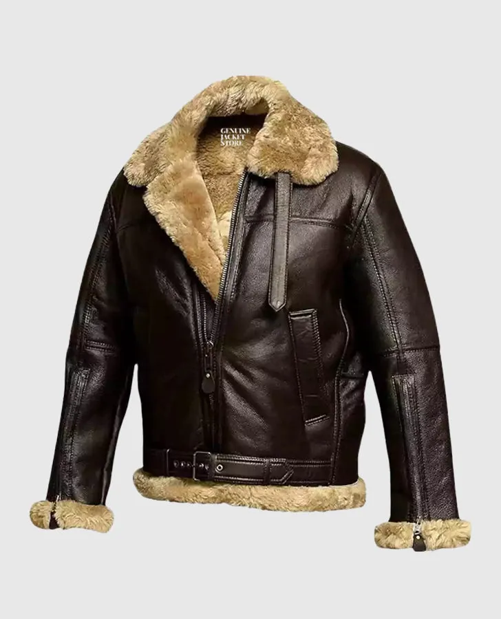 Women's Fur Aviator Flying Pilot Bomber Brown Jacket