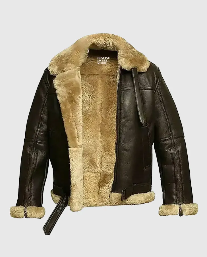 Women's Fur Aviator Flying Pilot Bomber Brown Jacket