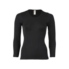 Womens Merino Wool & Silk Long Sleeve Shirt - Obsidian