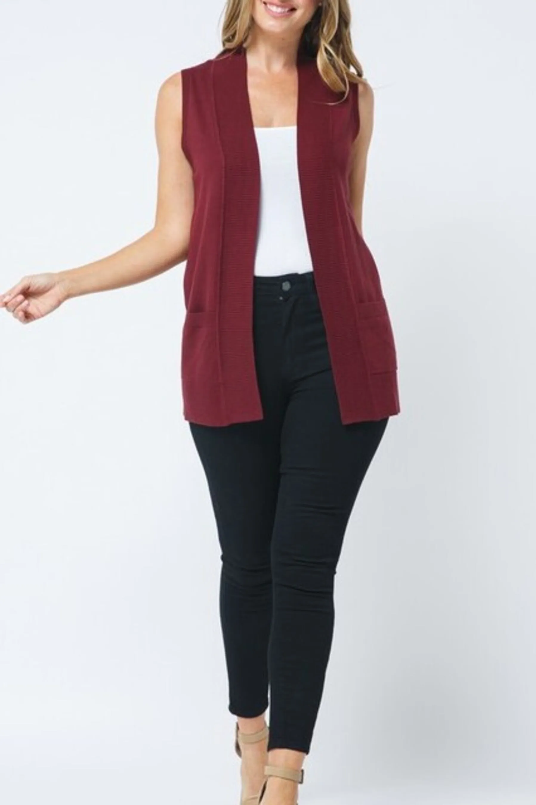 Women's Open Front Sleeveless Cardigan