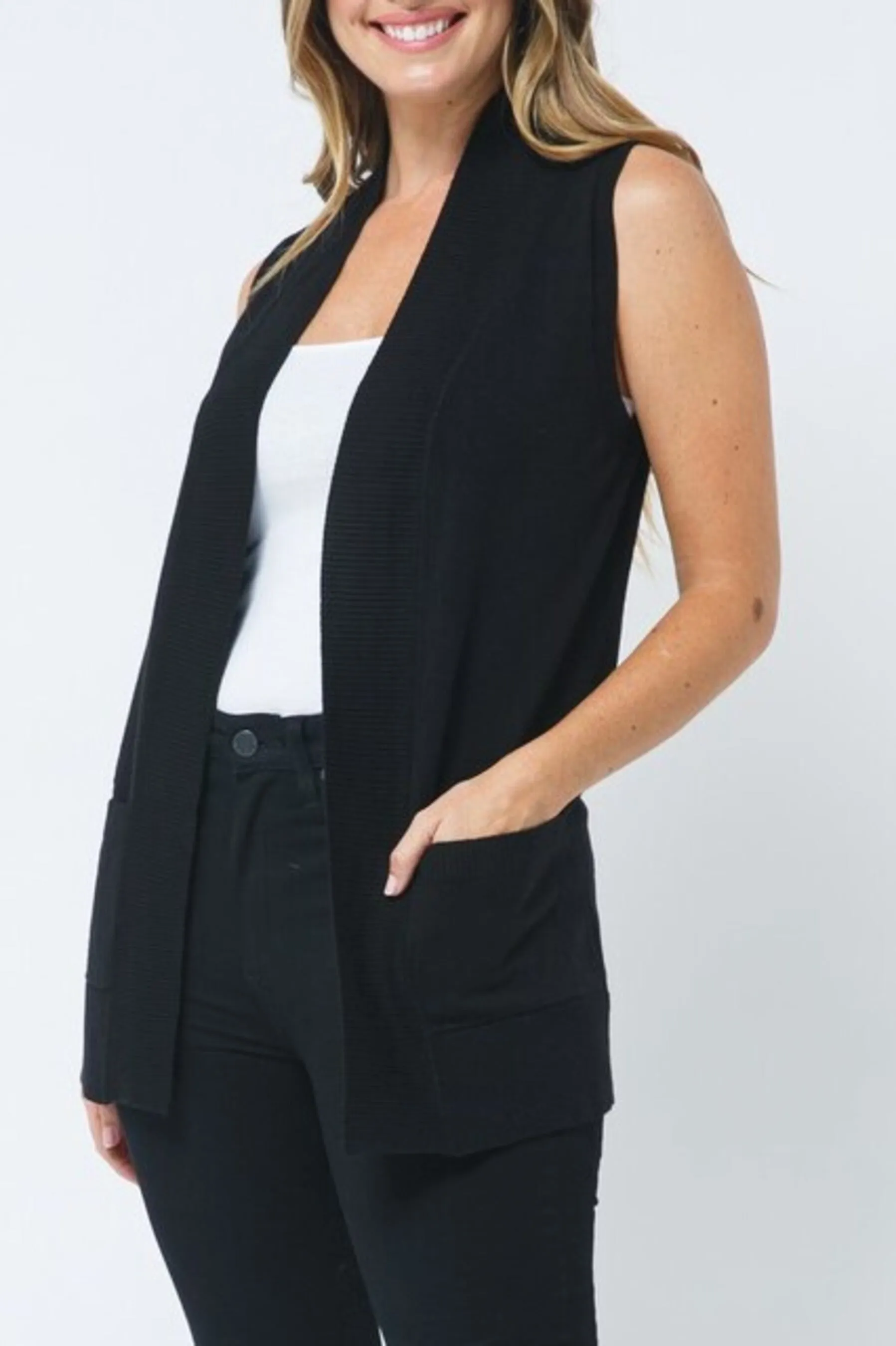 Women's Open Front Sleeveless Cardigan