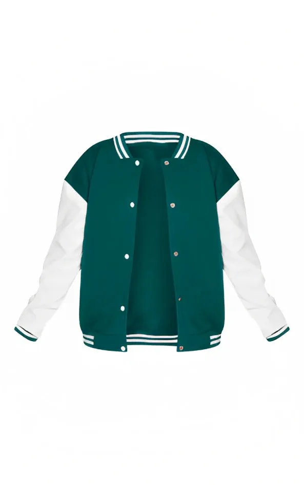 Women's Sea Green Varsity Leather Bomber Jacket