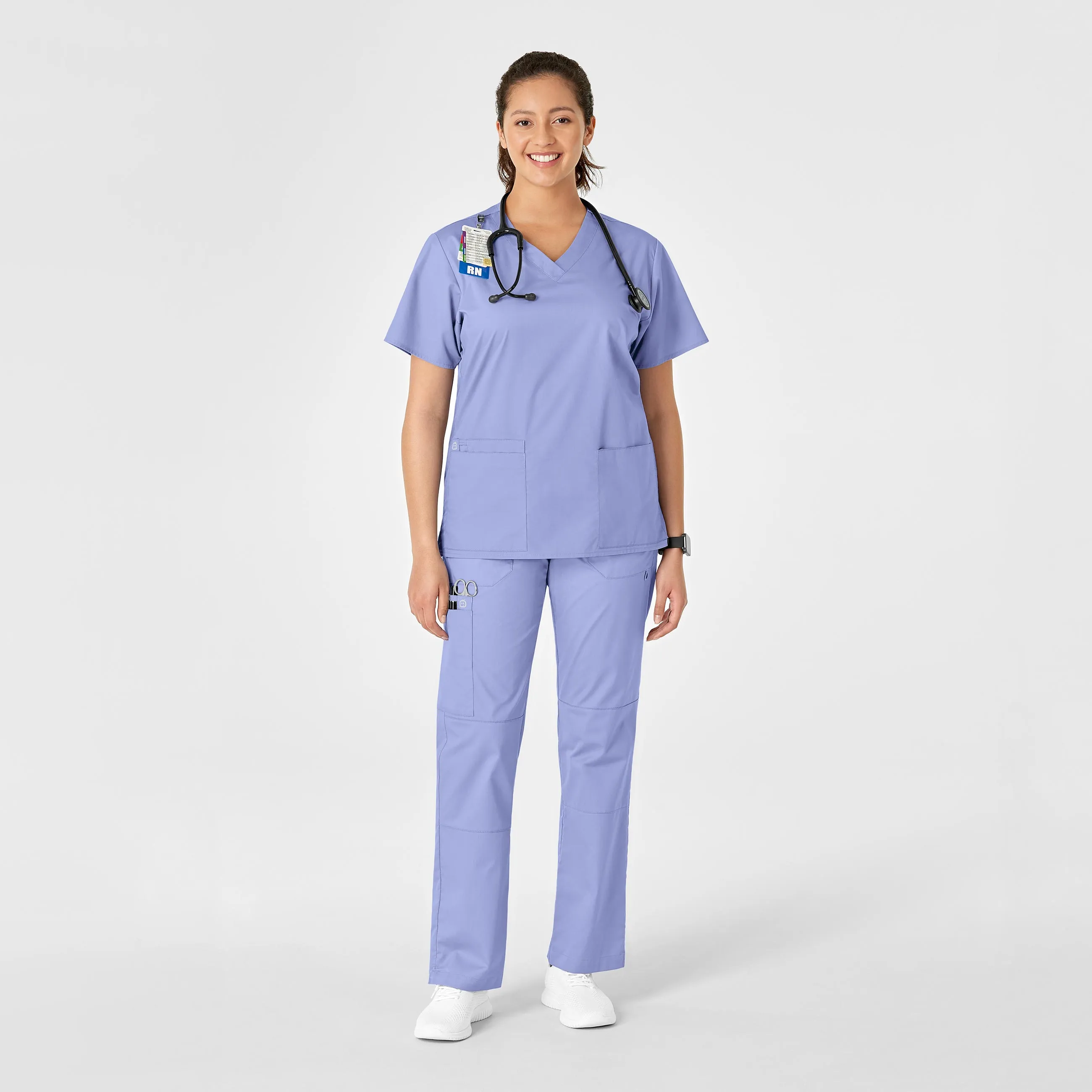 WonderWORK Women's Straight Leg Cargo Scrub Pant - Ceil Blue