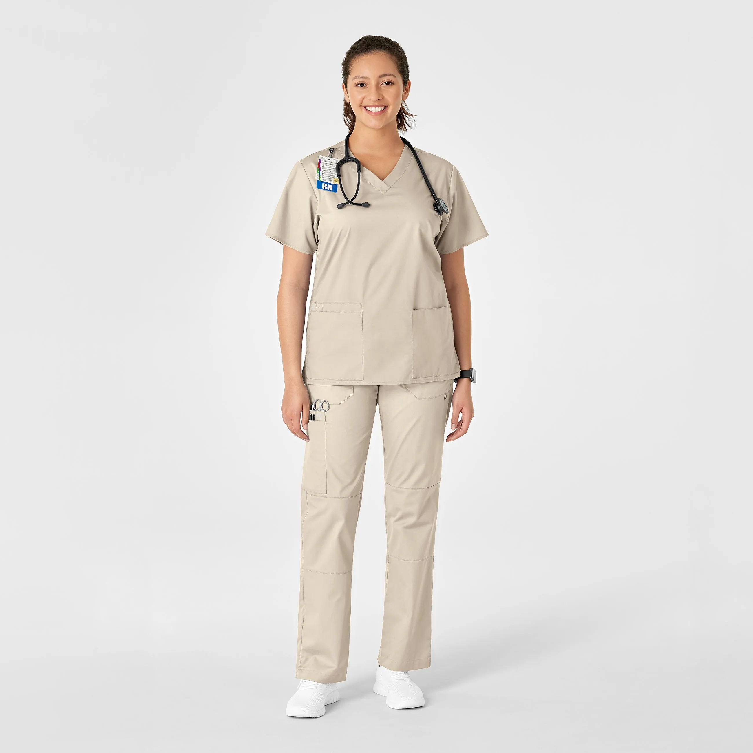 WonderWORK Women's Straight Leg Cargo Scrub Pant - Khaki