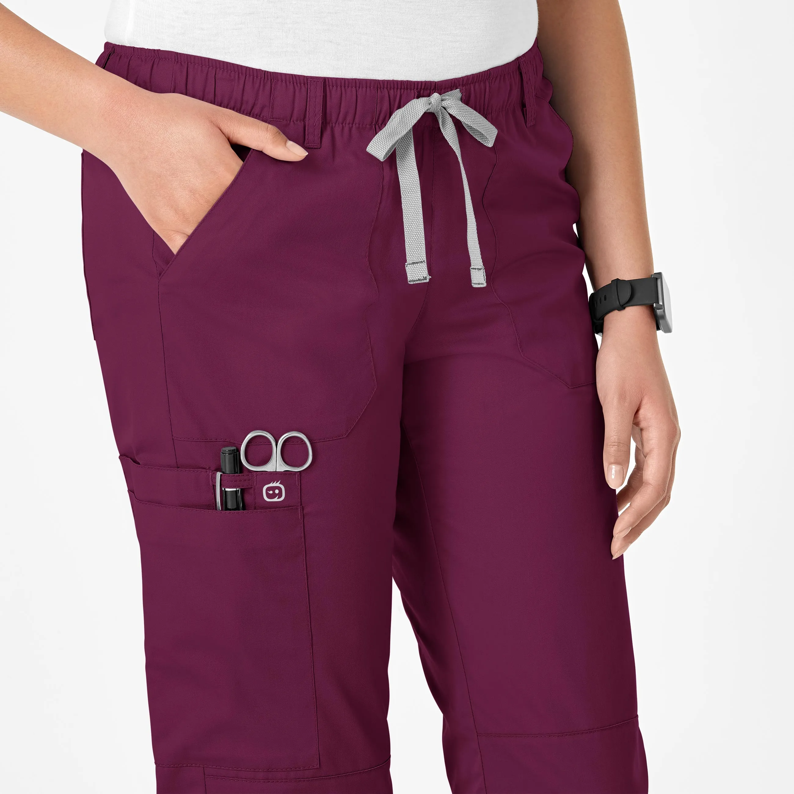 WonderWORK Women's Straight Leg Cargo Scrub Pant - Wine